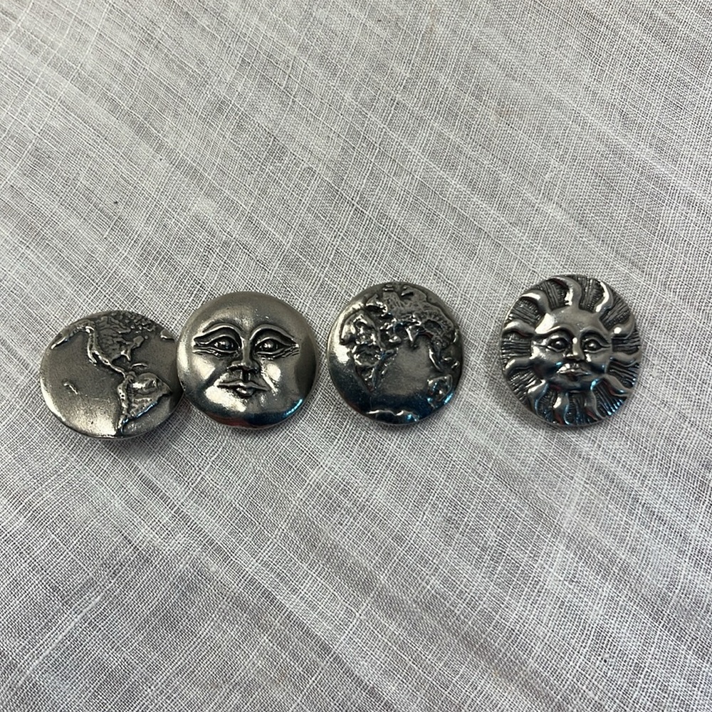 Danforth Pewter Sun Moon and Earth Buttons Set of 4 Vintage Dead Stock